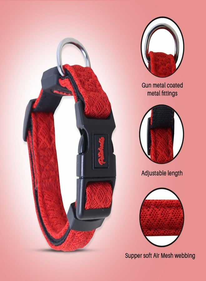 Plushmate x Petaholic Soft Air Mesh Adjustable & Comfortable Dog Neck Collar Belt with Quick Release Buckle & Strong Metal D Ring Suitable for Small, Medium & Large Dogs (Small, Red, 20 mm) - Image 2