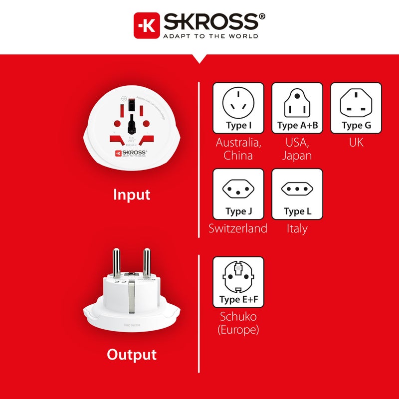 Skross World to Europe Country Travel Adaptor, White - Image 4