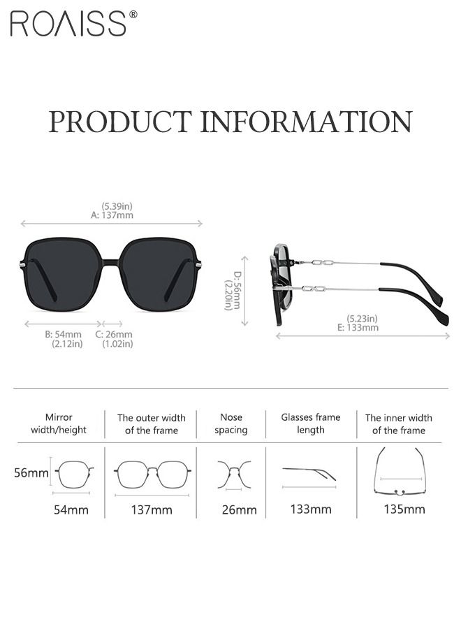 roaiss Women's Square Sunglasses, UV400 Protection Sun Glasses with Silver Metal Temples, Oversize Fashion Anti-glare Sun Shades for Women with Glasses Case, 54mm - Image 4