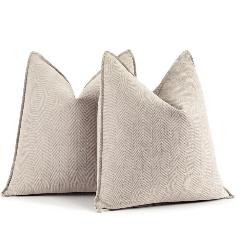 ZWJD Beige Pillow Covers 24x24 Set of 2 Chenille Throw Pillow Covers with Elegant Design Soft and Luxurious Decorative Throw Pillows for Couch, Bed, and Home Decor - Image 1