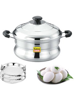Stainless Steel Idli Steamer Belly Pot 6 Pits | 2 Idly Plates | 1 Idiyappam Steamer Plate | Silver