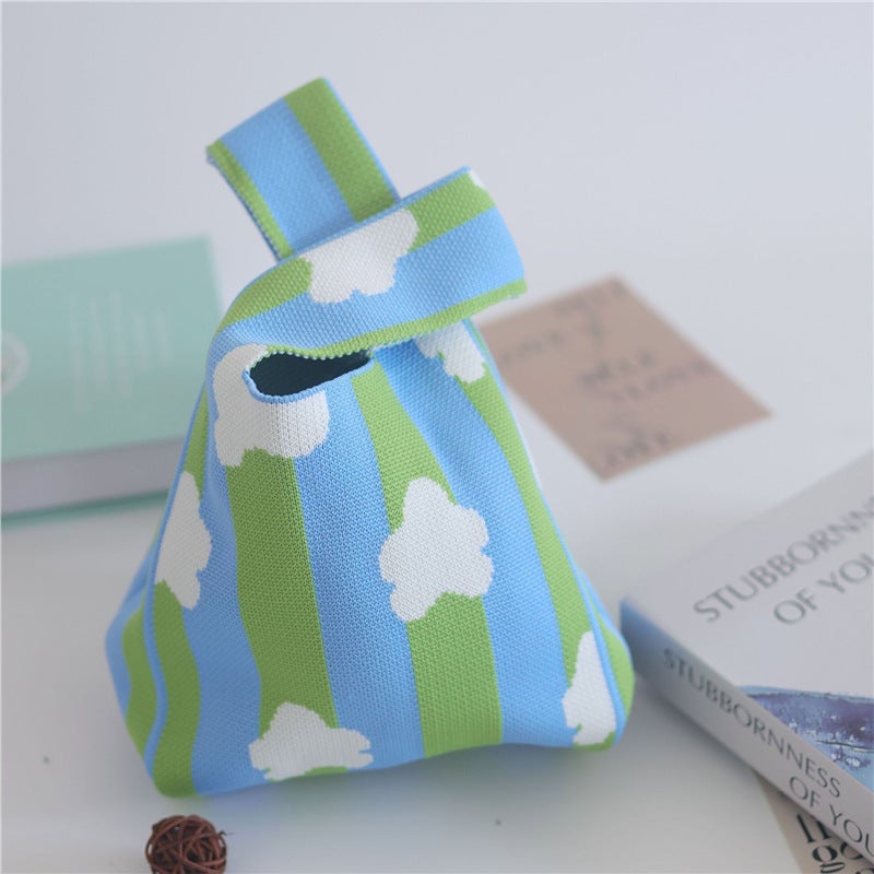 2025 Xipu Special Festive Wedding Gift Bag Special Hand Bag Vest Bag Sweet and Festive Knitted Bag 70g vertical strips of clouds