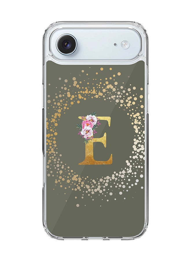Stylizedd Classic Clear MagSafe Case for iPhone 17 Air , Hybrid Soft Case Flexible Edges Anti Drop TPU PC Gel Thin Transparent Cover [ Designed for iPhone 17 Air ] - Custom Monogram Initial Letter Floral Pattern Alphabet - E  (Olive Green )
