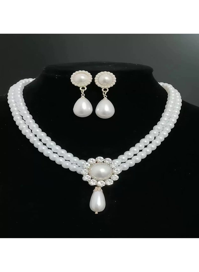 Goolsky طقم قلادة لؤلؤة متلألئة بيضاوية فاخرة بسيطة – مجوهرات زفاف فرنسية عتيقة، إكسسوار أنيق لفستان الزفاف والمساء - Image 1