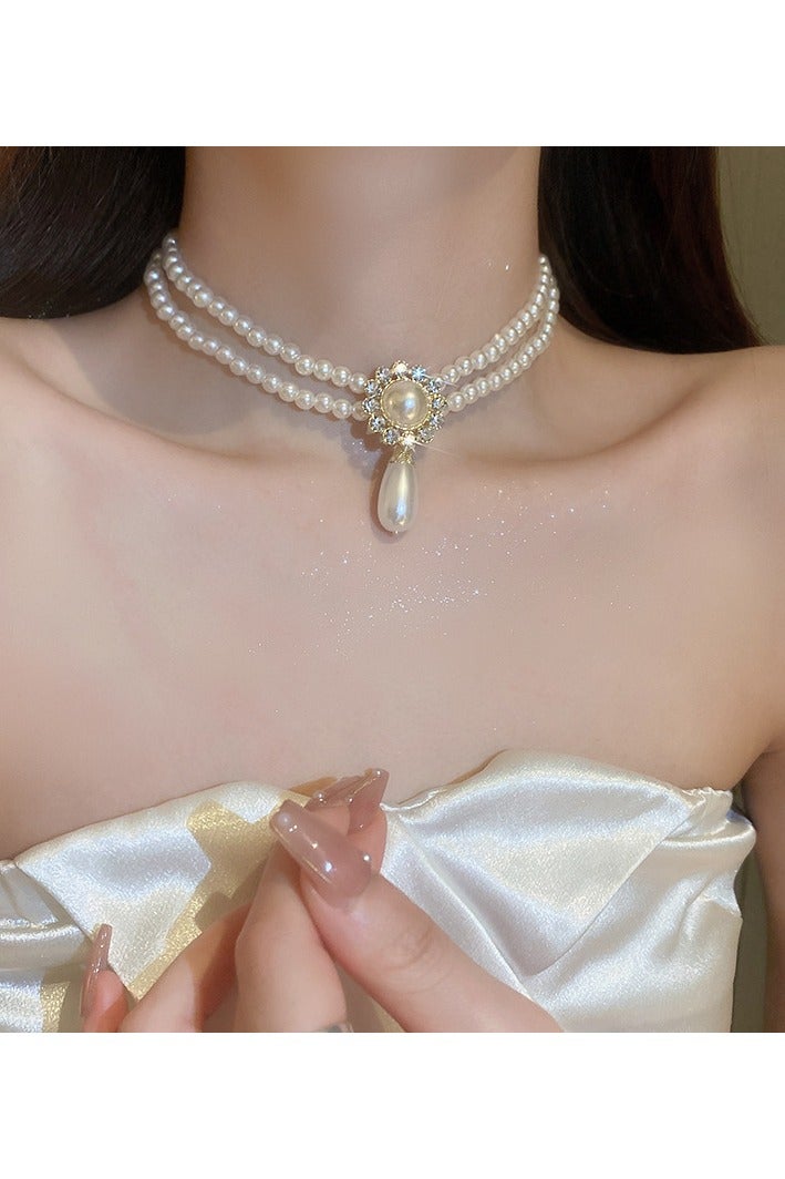 Goolsky طقم قلادة لؤلؤة متلألئة بيضاوية فاخرة بسيطة – مجوهرات زفاف فرنسية عتيقة، إكسسوار أنيق لفستان الزفاف والمساء - Image 2
