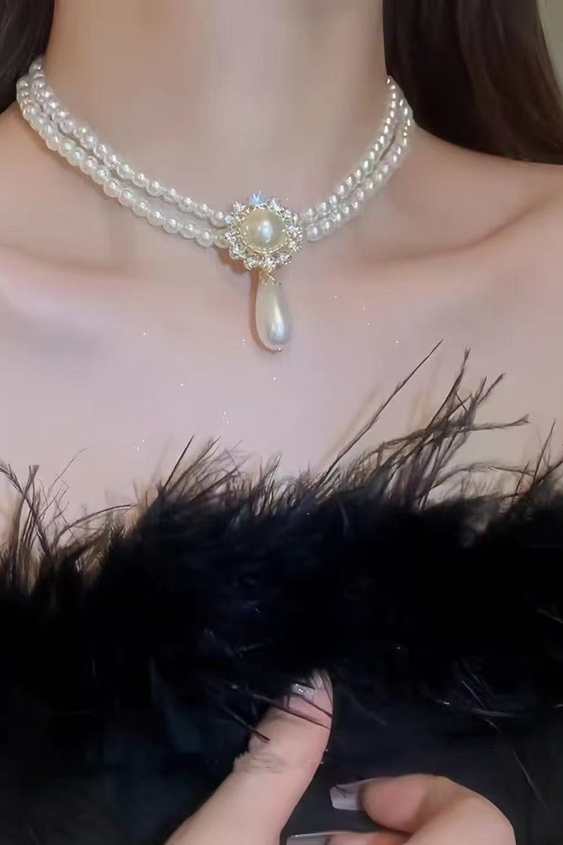 Goolsky طقم قلادة لؤلؤة متلألئة بيضاوية فاخرة بسيطة – مجوهرات زفاف فرنسية عتيقة، إكسسوار أنيق لفستان الزفاف والمساء - Image 5