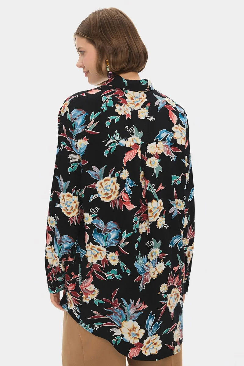 JUNE Women's Exclusive Wide Cut Leaf Patterned Cotton Shirt