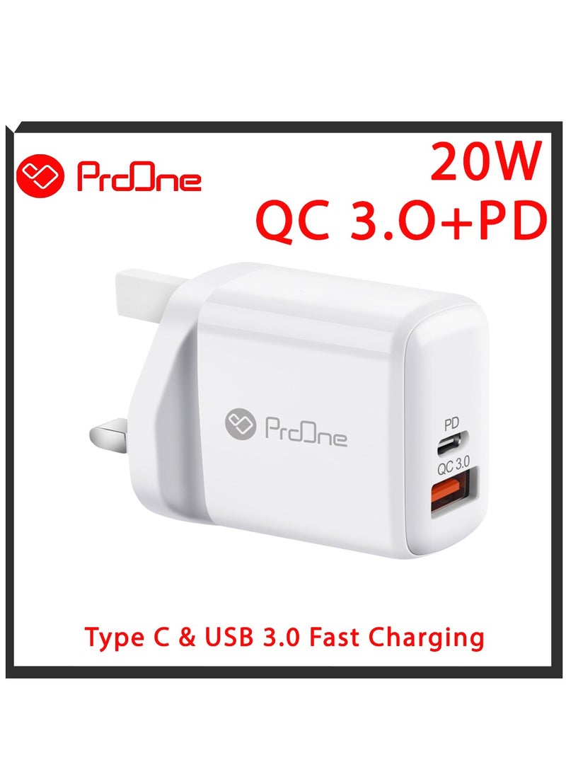 ProOne ProOne 20W  QC3.0 + PD Fast USB C Charger, Charging adapter, wall charger Type-C Power Plug, Universal Travel Adapter, USB-C Plug for Phone 15/15 Pro Max/15 Pro/15 Plus/14/13/12/11, ect  - Image 1