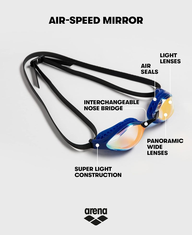 ARENA Unisex Adult Air-Speed Anti-Fog Racing Swim Goggles with Mirror Lens, Yellow Copper/Blue - Image 3