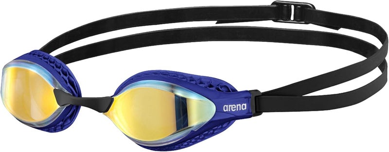 ARENA Unisex Adult Air-Speed Anti-Fog Racing Swim Goggles with Mirror Lens, Yellow Copper/Blue - Image 1