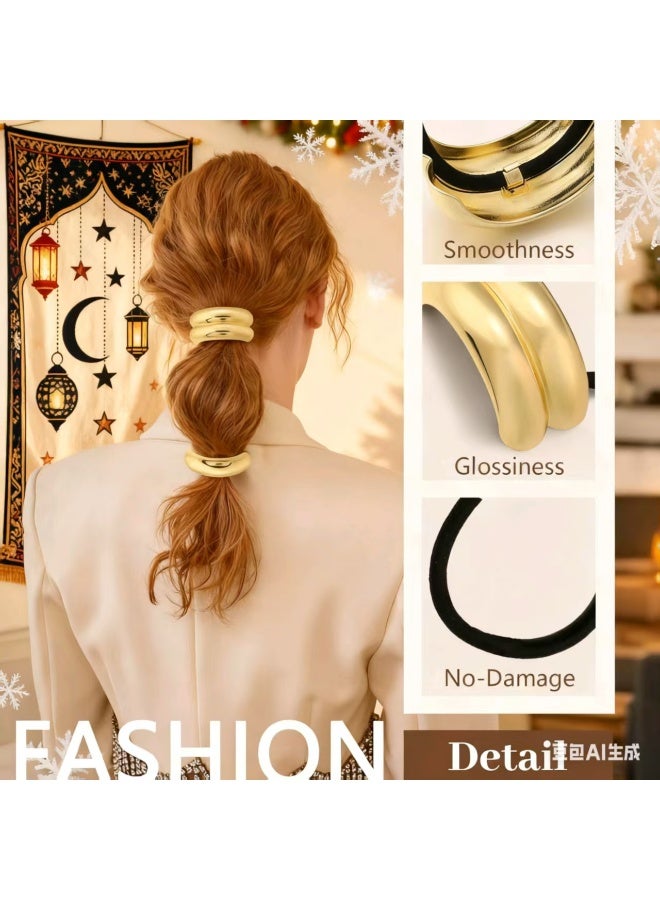 3 قطع من ربطات الشعر الذهبية، ربطات شعر معدنية للشعر الكثيف، تصميم هندسي أنيق ومتين، إكسسوارات شعر ذهبية قابلة للتمدد وغير قابلة للتلف، حاملات أطراف ذيل الحصان - Image 3