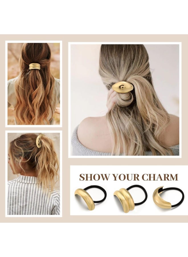 3 قطع من ربطات الشعر الذهبية، ربطات شعر معدنية للشعر الكثيف، تصميم هندسي أنيق ومتين، إكسسوارات شعر ذهبية قابلة للتمدد وغير قابلة للتلف، حاملات أطراف ذيل الحصان - Image 5