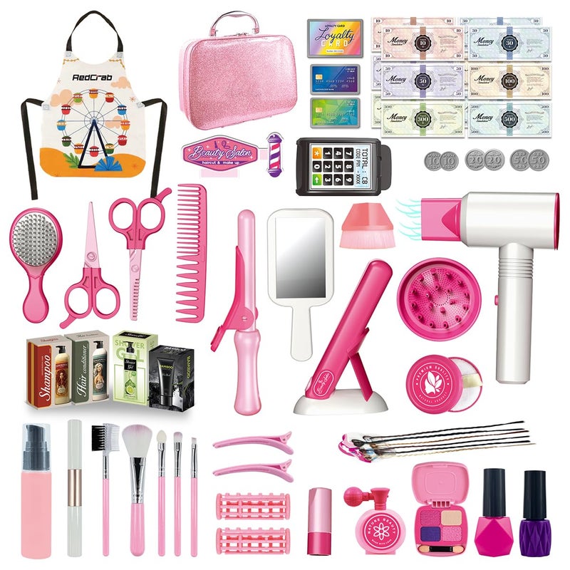 RedCrab Kids Beauty Salon Toy Set Girls Salon Hair Stylist Pretend Makeup Kit Includes Kids Hair Dryer Comb Makeup Bag and Other Accessories 38 Years Ideal Gift for Children - Image 3