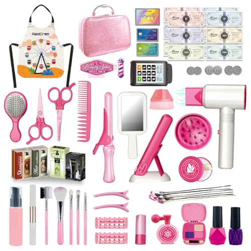 RedCrab Kids Beauty Salon Toy Set Girls Salon Hair Stylist Pretend Makeup Kit Includes Kids Hair Dryer Comb Makeup Bag and Other Accessories 38 Years Ideal Gift for Children - Image 1