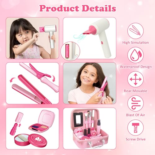 RedCrab Kids Beauty Salon Toy Set Girls Salon Hair Stylist Pretend Makeup Kit Includes Kids Hair Dryer Comb Makeup Bag and Other Accessories 38 Years Ideal Gift for Children - Image 5
