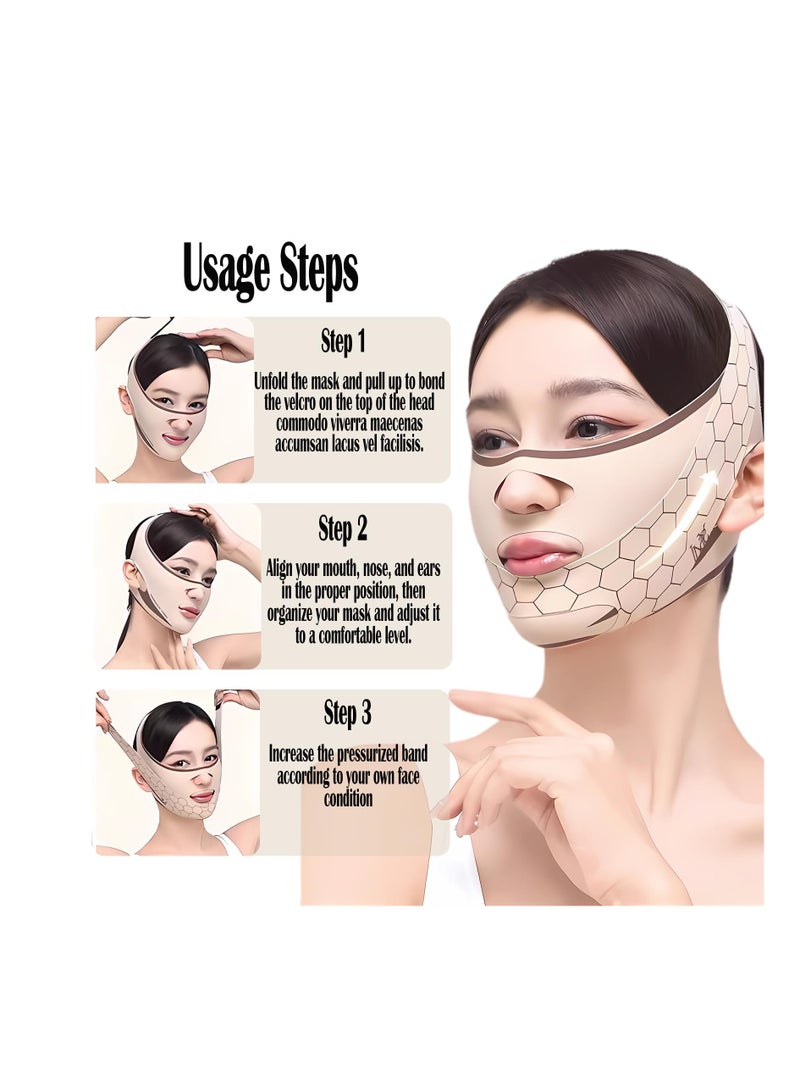 Facial Lifting Belt Chin Strap Soothing Comfy Double Reducing Device with Thin Face Female Shaper Reusable Breathable and Comfortable V Line Mask Beige - Image 3