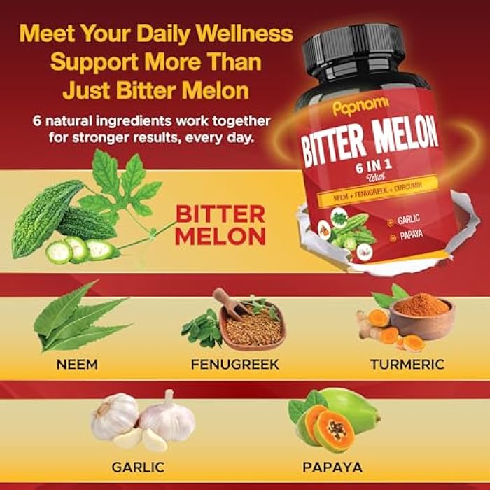 Papnami Organic Bitter Melon Extract Capsules - Combined Neem, Fenugreek, Curcumin, Garlic & Papaya - 150 Count for 5 Months - Supports Body, Digestive, Skin, Immune & Overall Wellness - Image 4