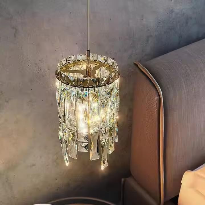 Decor chronicle Modern Crystal Pendant Light - Cylindrical Design with Cascading Icicles, Adjustable Height, 3-Color LED, Metal & Crystal Hanging Light for Living Room, Bedroom, Dining Room - Image 5