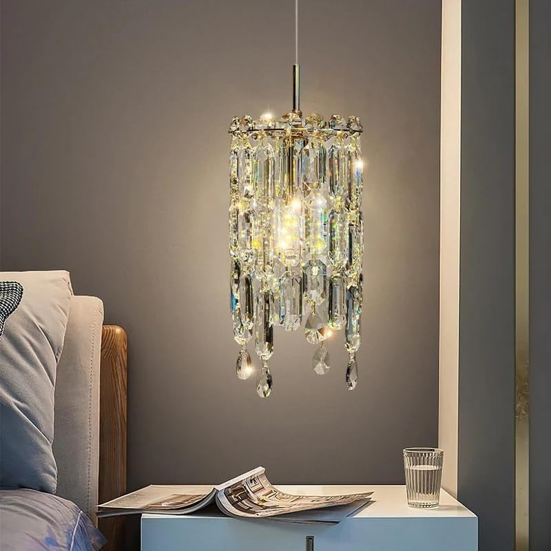 Decor chronicle Modern Crystal Pendant Light - Cylindrical Design with Cascading Icicles, Adjustable Height, 3-Color LED, Metal & Crystal Hanging Light for Living Room, Bedroom, Dining Room - Image 1