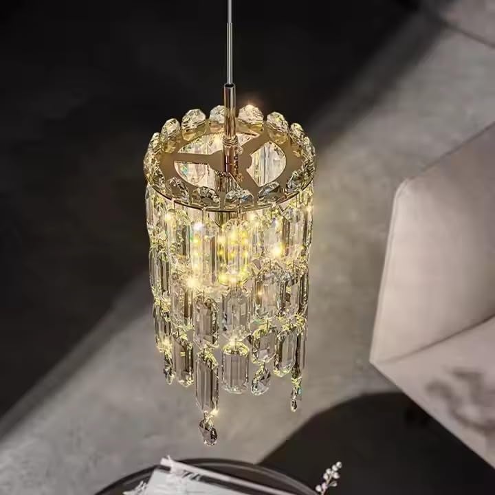 Decor chronicle Modern Crystal Pendant Light - Cylindrical Design with Cascading Icicles, Adjustable Height, 3-Color LED, Metal & Crystal Hanging Light for Living Room, Bedroom, Dining Room - Image 2