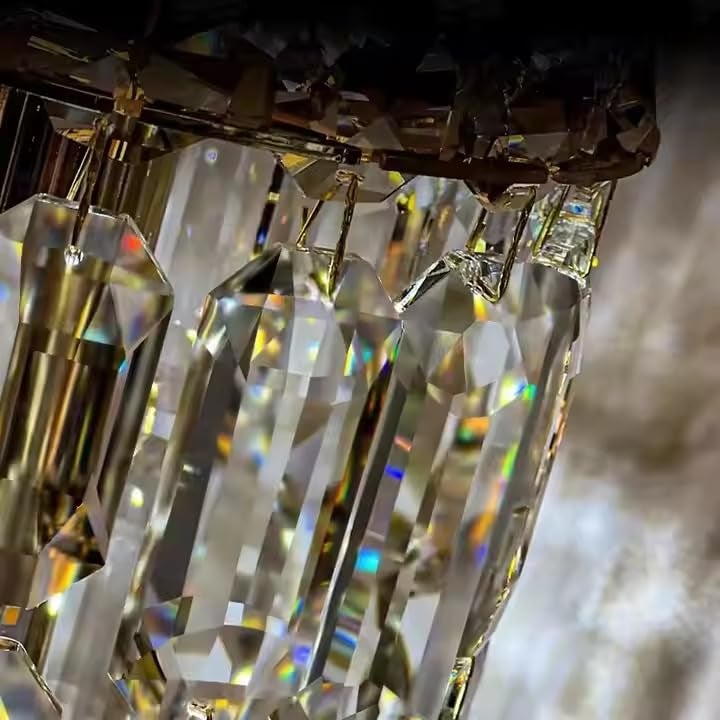 Decor chronicle Modern Crystal Pendant Light - Cylindrical Design with Cascading Icicles, Adjustable Height, 3-Color LED, Metal & Crystal Hanging Light for Living Room, Bedroom, Dining Room - Image 3