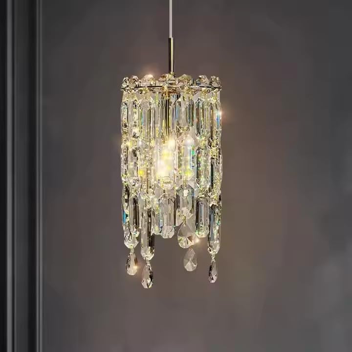 Decor chronicle Modern Crystal Pendant Light - Cylindrical Design with Cascading Icicles, Adjustable Height, 3-Color LED, Metal & Crystal Hanging Light for Living Room, Bedroom, Dining Room - Image 4