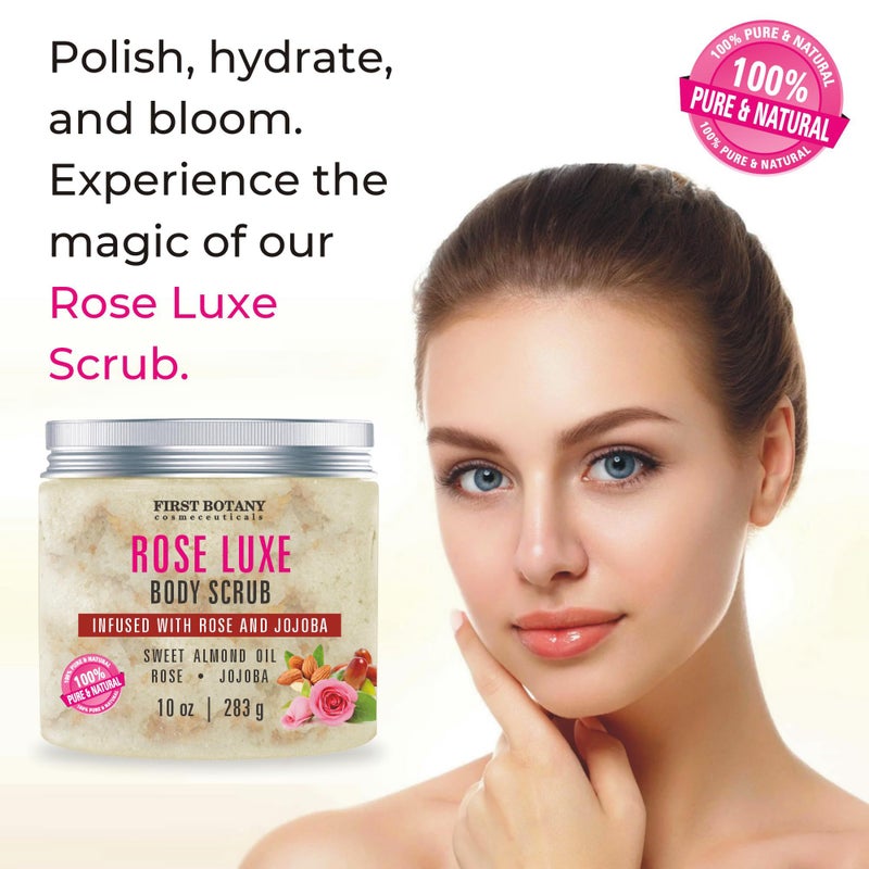 First Botany Body Scrub - Natural Exfoliating Salt Scrub & Body and Face Souffle helps with Moisturizing Skin, Acne, Cellulite, Dead Skin Scars, Wrinkles (10 fl oz, Rose) - Image 2