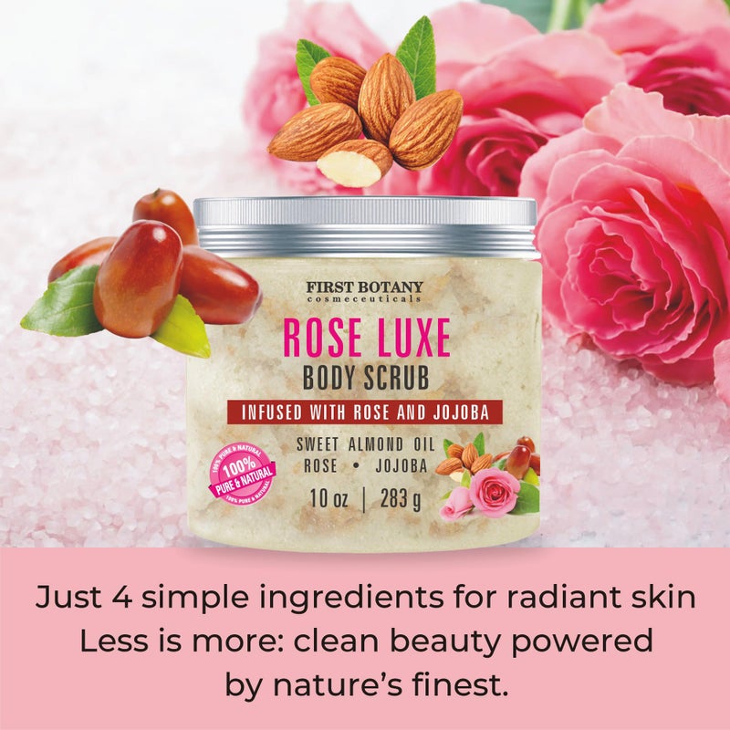 First Botany Body Scrub - Natural Exfoliating Salt Scrub & Body and Face Souffle helps with Moisturizing Skin, Acne, Cellulite, Dead Skin Scars, Wrinkles (10 fl oz, Rose) - Image 3