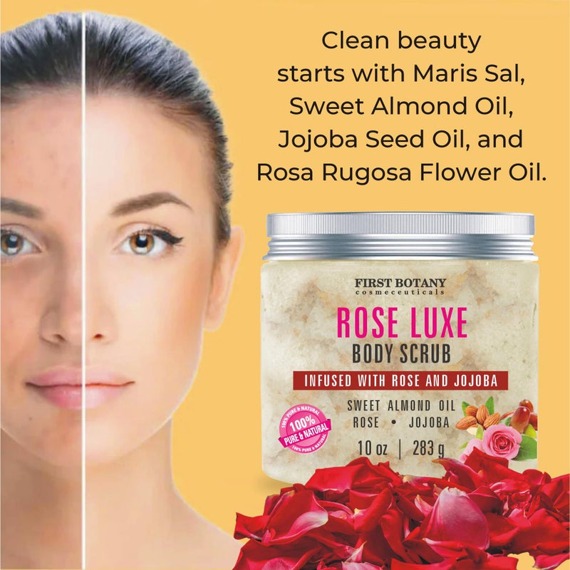 First Botany Body Scrub - Natural Exfoliating Salt Scrub & Body and Face Souffle helps with Moisturizing Skin, Acne, Cellulite, Dead Skin Scars, Wrinkles (10 fl oz, Rose) - Image 4