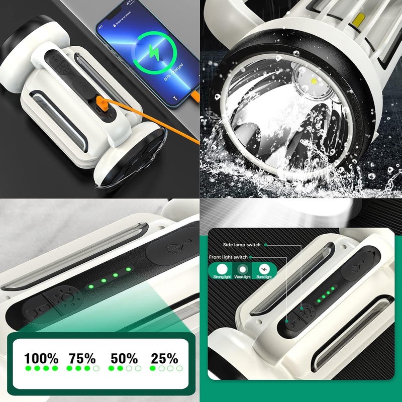 Brikipth Brikipth MultiFunctional LED Solar Camping Light USB Rechargeable Portable Emergency Flashlight COB Side Work Light Outdoor Emergency Luminaires Spotlight Flashlight - Image 4
