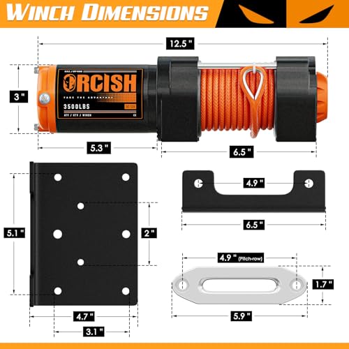 ORCISH Upgrade 3500 lb 12V DC Electric Winch, ATV/UTV Winch Kit for Towing, 1/4"×30' Synthetic Rope with Both Wireless Handheld Remote and Corded Control Recovery, Easy Assembly Winches - Image 5