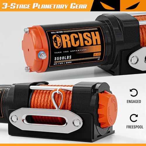 ORCISH Upgrade 3500 lb 12V DC Electric Winch, ATV/UTV Winch Kit for Towing, 1/4"×30' Synthetic Rope with Both Wireless Handheld Remote and Corded Control Recovery, Easy Assembly Winches - Image 3