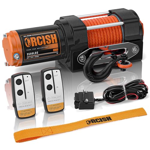 ORCISH Upgrade 3500 lb 12V DC Electric Winch, ATV/UTV Winch Kit for Towing, 1/4"×30' Synthetic Rope with Both Wireless Handheld Remote and Corded Control Recovery, Easy Assembly Winches - Image 1