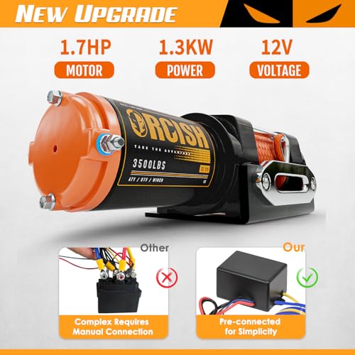 ORCISH Upgrade 3500 lb 12V DC Electric Winch, ATV/UTV Winch Kit for Towing, 1/4"×30' Synthetic Rope with Both Wireless Handheld Remote and Corded Control Recovery, Easy Assembly Winches - Image 2