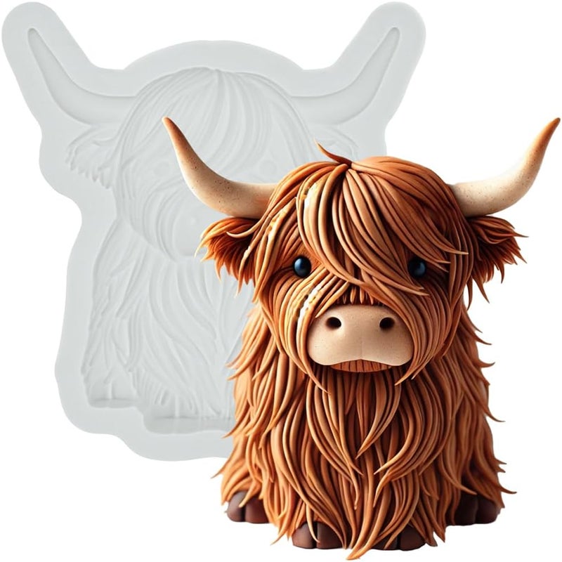 FUNSHOWCASE Fondant Mold Highland Cow Farm Animal Cake Topper 3" Tall - Image 1