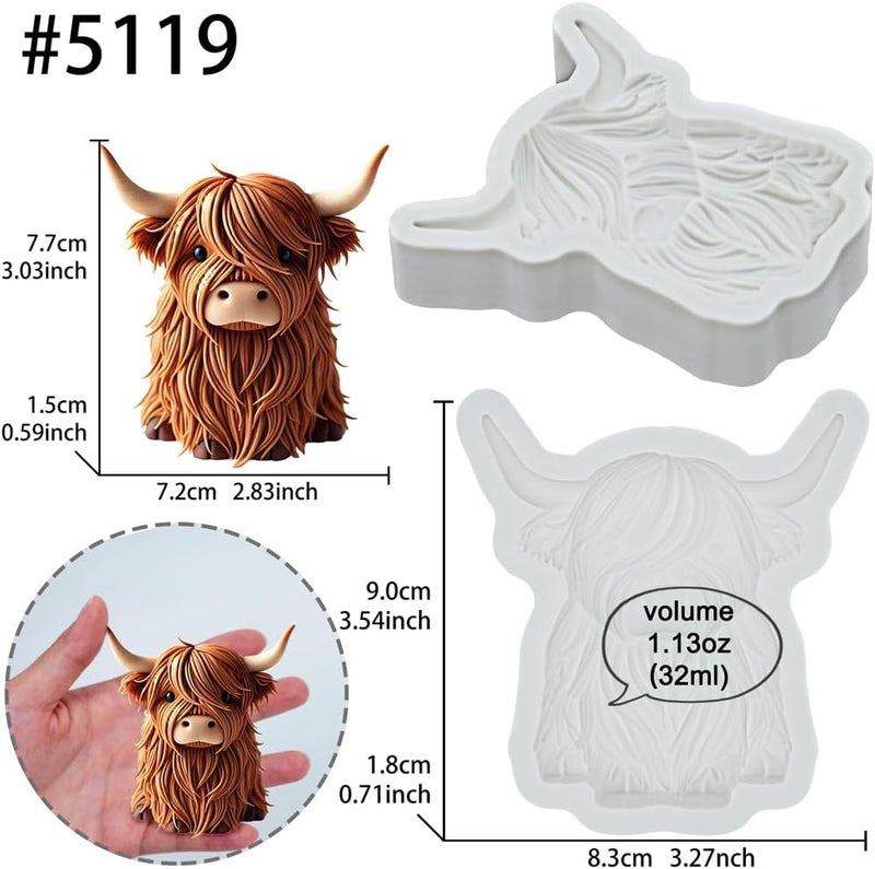 FUNSHOWCASE Fondant Mold Highland Cow Farm Animal Cake Topper 3" Tall - Image 2