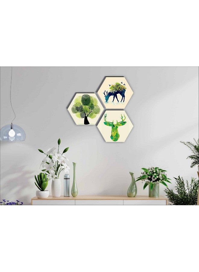 SAF paintings UV Textured Reindeer Designer 6MM MDF Hexagon Set of 3 Digital Reprint Painting (12 inches X 12 inches) SANFHX11 - Image 2