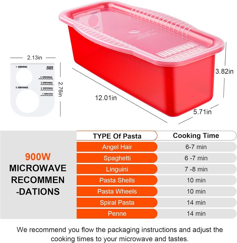 PCREGPAE Microwave Pasta Pot with Strainer Lid & Measuring Cup Clip Quickly Cook 1-4 Servings-No Mess, Sticking or Waiting For Boil, Pasta Cooker in Microwave for Dorm Kitchen Office College Essential - Image 2
