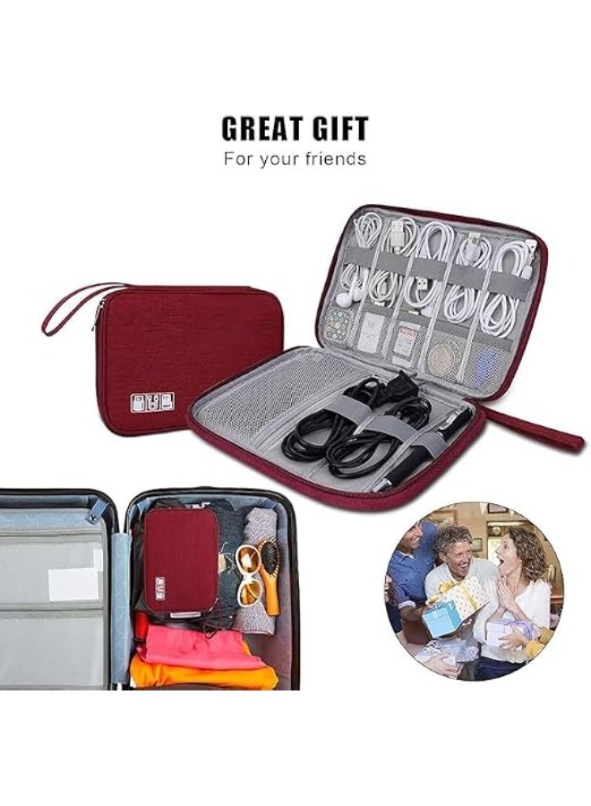 Electronics Accessories Organizer Bag, Travel Cable Organiser Bag, Universal Carry Travel Gadget Bag for USB Cable Drive, SD Card, Charger Hard Disk (Red) - Image 5