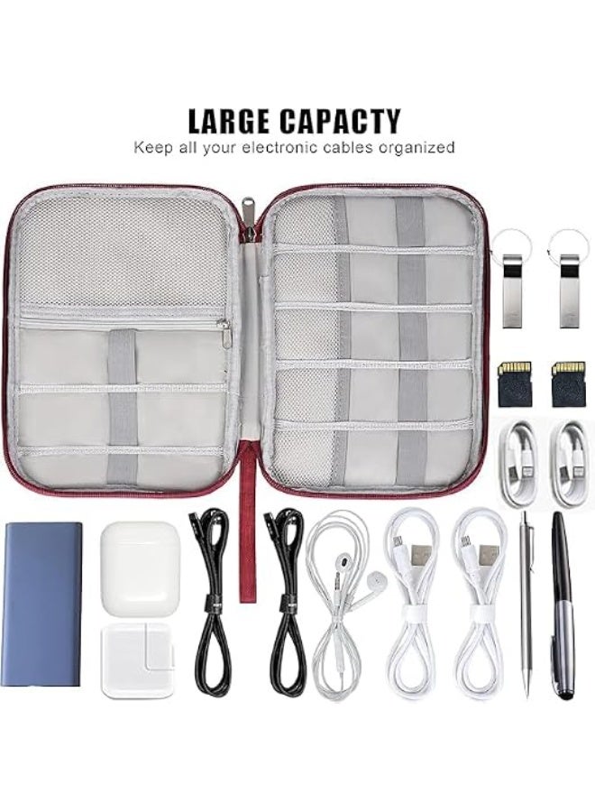 Electronics Accessories Organizer Bag, Travel Cable Organiser Bag, Universal Carry Travel Gadget Bag for USB Cable Drive, SD Card, Charger Hard Disk (Red) - Image 4