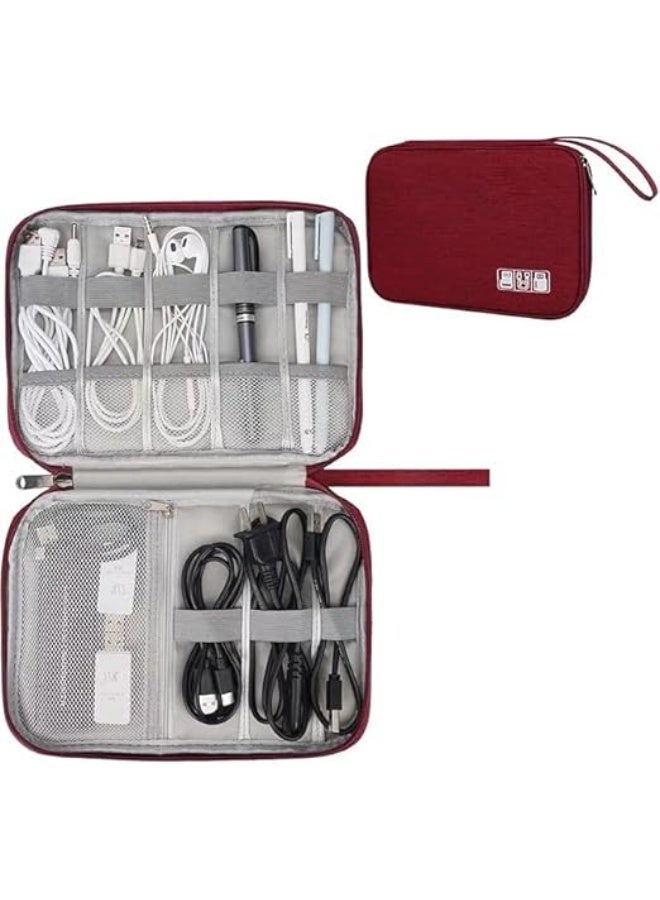 Electronics Accessories Organizer Bag, Travel Cable Organiser Bag, Universal Carry Travel Gadget Bag for USB Cable Drive, SD Card, Charger Hard Disk (Red) - Image 1