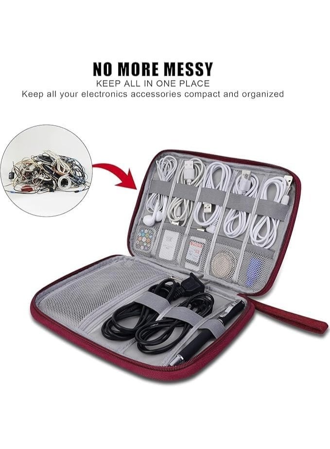 Electronics Accessories Organizer Bag, Travel Cable Organiser Bag, Universal Carry Travel Gadget Bag for USB Cable Drive, SD Card, Charger Hard Disk (Red) - Image 3