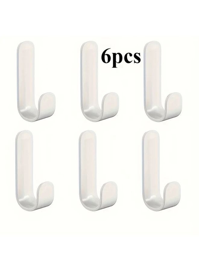 6pcs White J Shaped Wall Hooks Strong Adhesive Hanging Clothes Hats Bags Kitchen Bathroom - Image 1