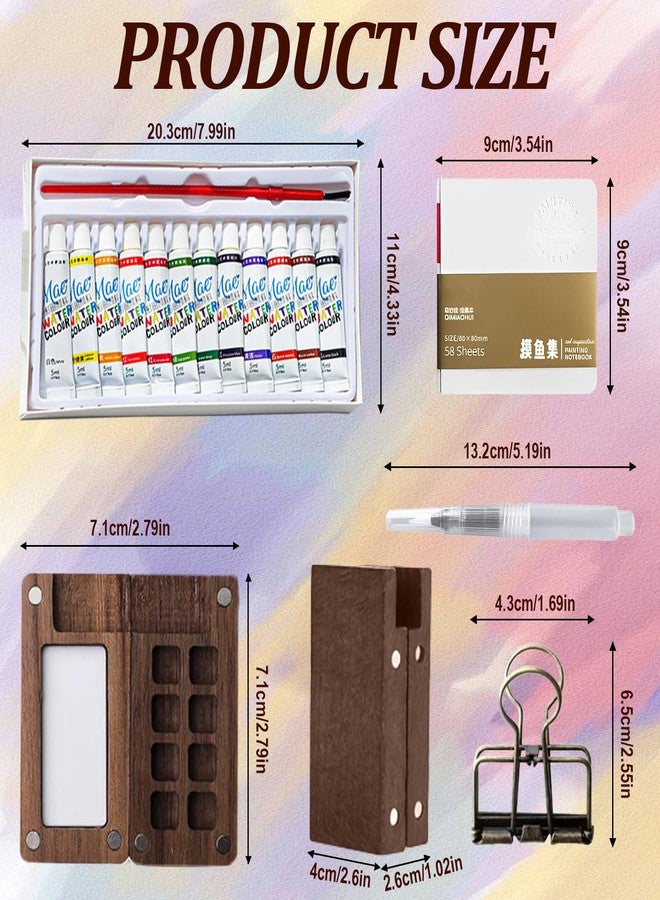 weispo Mini Paint Palette Travel Kit,Mini Watercolor Kit, Watercolor Paint Kit,Portable Pocket Palette with Brush（Wooden 8 Grid - Image 2