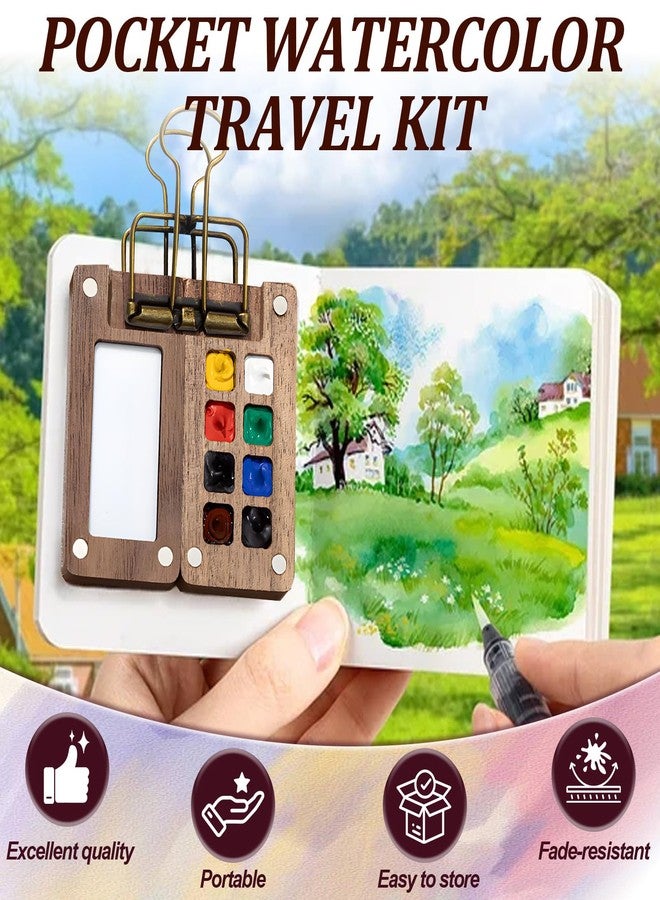 weispo Mini Paint Palette Travel Kit,Mini Watercolor Kit, Watercolor Paint Kit,Portable Pocket Palette with Brush（Wooden 8 Grid - Image 4