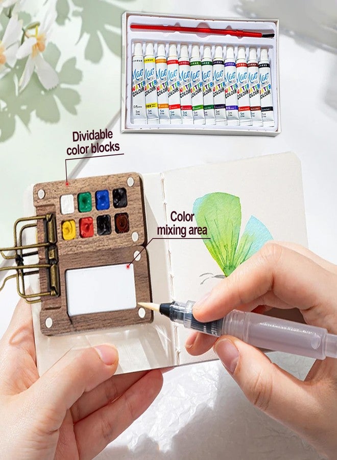 weispo Mini Paint Palette Travel Kit,Mini Watercolor Kit, Watercolor Paint Kit,Portable Pocket Palette with Brush（Wooden 8 Grid - Image 5