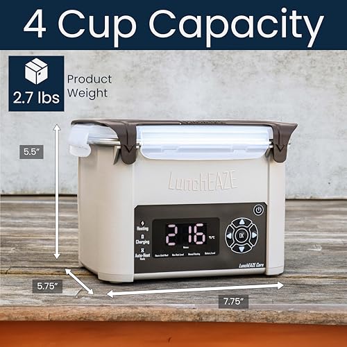 LunchEAZE Core Gen 2 Cordless Heated & Electric Lunch Box – Battery-Powered, 4-Cup Capacity, 220°F, Automatic Scheduled Heating for Hot Meals Anywhere - Image 4