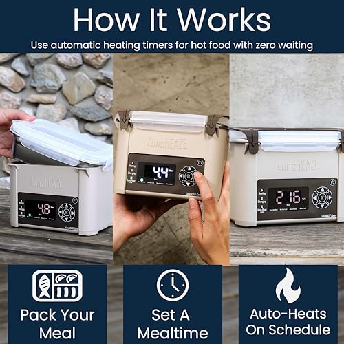 LunchEAZE Core Gen 2 Cordless Heated & Electric Lunch Box – Battery-Powered, 4-Cup Capacity, 220°F, Automatic Scheduled Heating for Hot Meals Anywhere - Image 3