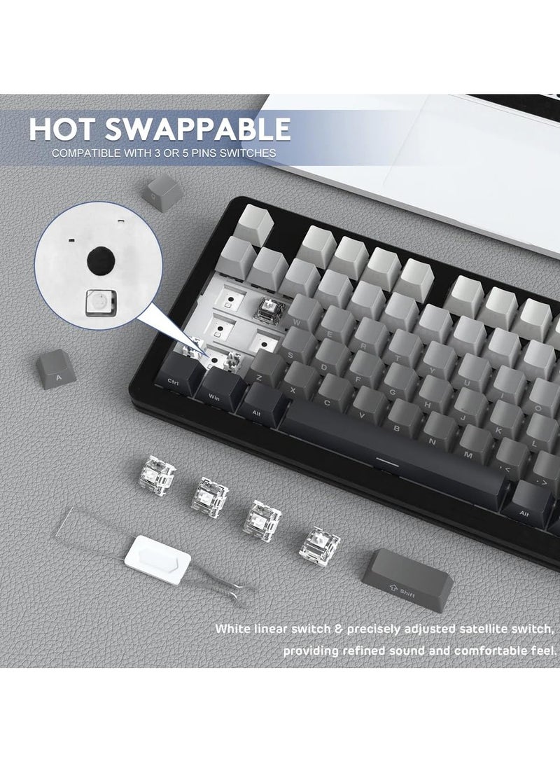 هجوم القرش لوحة مفاتيح الألعاب الميكانيكية اللاسلكية M87 PRO V2، وضع ثلاثي BT5.0/2.4 جيجاهرتز/Type-C، لوحة مفاتيح RGB مخصصة قابلة للتبديل السريع، مفتاح خطي وأغطية مفاتيح PBT مطبوعة على الجانب - Image 5