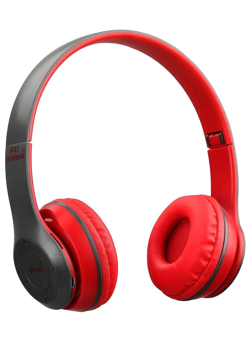 New Design P47 5.0+EDR Wireless Bluetooth On-Ear Headphone Headset 5.0 Bluetooth Fm Radio/ MP3 Player Aux Red  - Image 2